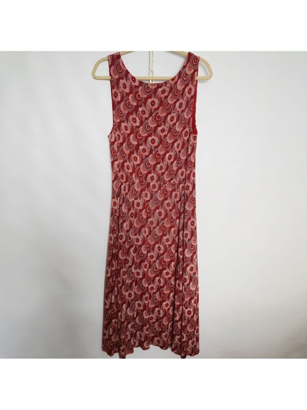MAEVE (Anthropologie) Yvette Ruched Dress Women Geometric Design Rust Sz Large - Picture 3 of 13